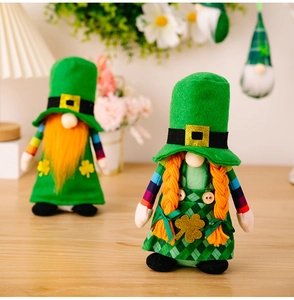 St. Patricks Day Gnome Plush Toy Shamrock Irish Festival Holiday Table Ornament Decor