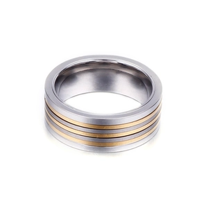 Two-tone layered stainless steel band ring for men and women in silver and gold finish
