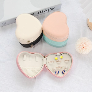 Portable heart-shaped PU leather jewelry box for rings and earrings in multiple colors