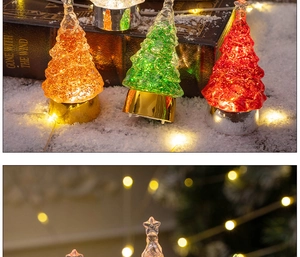 Close-up of LED crystal Christmas tree lamp with sequins on metallic base