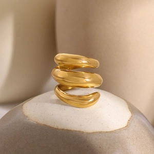 Detailed view of 18k gold stainless steel spiral ring with a polished mirror finish
