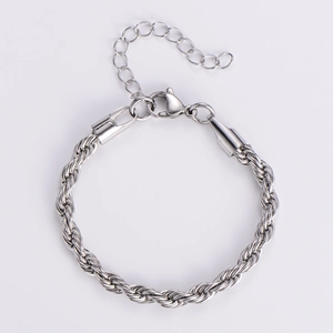 Classic 5mm silver twisted rope chain bracelet with lobster clasp in stainless steel