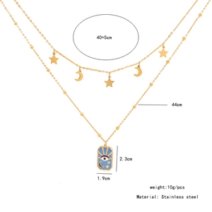 Detailed dimension guide for double layer star moon necklace with enamel eye pendant