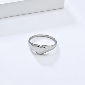 Minimalist heart-shaped titanium steel ring with high-polished silver finish for women