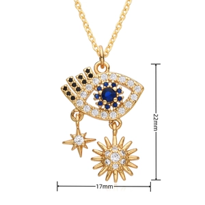 Detailed macro view showing the 22mm by 17mm dimensions of the Evil Eye pendant necklace