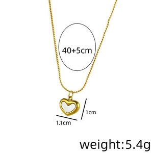 Gold French heart necklace with shell inlay, 40+5cm chain and minimalist pendant