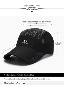Größentabelle für atmungsaktive Baumwoll-Baseballkappe mit Mesh und verstellbarem Band