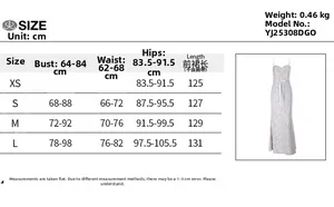 Detailed size guide table for lace embroidery long dress with measurements in centimeters