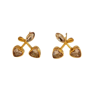 Creative cherry shaped gold earrings with heart shaped crystal stones for women