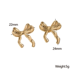 Bow knot stud earrings in 18k gold finish with measurements 22mm by 24mm and weight 5g