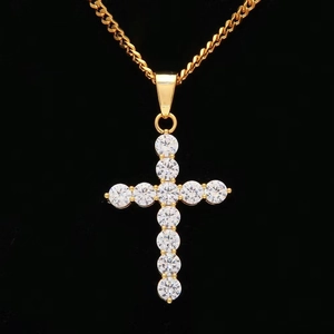 Men's hip hop gold cross necklace with micro-paved 3A cubic zirconia stones