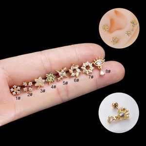 Stainless Steel Hollow Flower Zircon Helix Stud Earrings For Women With Double Head Screw Back Fashion Jewelry