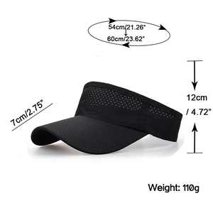 Unisex black breathable hollow-top sports visor with 7cm brim for outdoor running