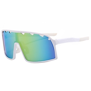 White frame oversized cycling sunglasses with colorful iridescent polarized lenses