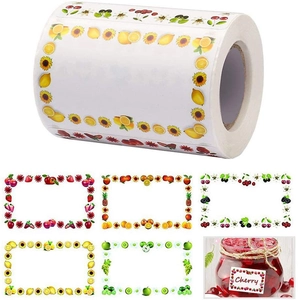 Writable Kitchen Labels Waterproof Oilproof Synthetic Paper Stickers For Food Jars Jam Bottles Fruit Floral Border