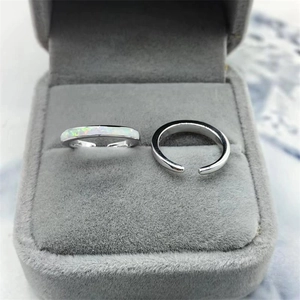 Minimalist S925 sterling silver opal adjustable open toe rings set for women
