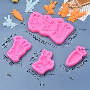 Easter Bunny And Carrot Silicone Mold For Fondant Chocolate Cake DIY Baking Tool Cartoon Rabbit Animal Shape Pink