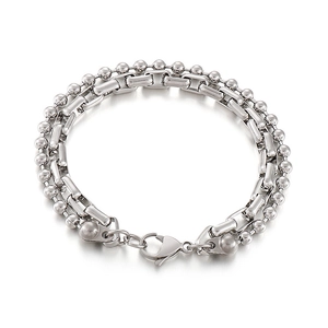 Minimalist stainless steel double-layered bracelet with round beads and box chain links
