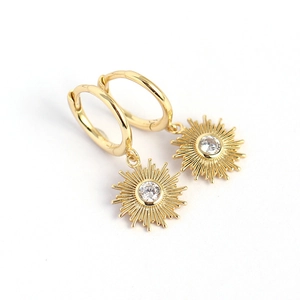 S925 silver bohemian sun earrings with gold plating and sparkling crystal pendants