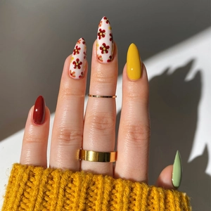 Press On Nails Fake Nail Tips Stiletto Shape Glossy Floral Design Full Cover Manicure For Women Girls