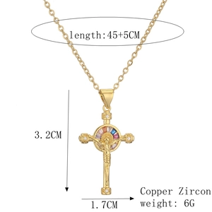 Detailed size specifications for the gold cross pendant necklace with zircon inlay