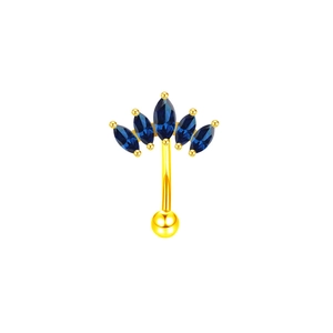 Elegant gold-plated eyebrow piercing featuring a blue marquise zircon crown design
