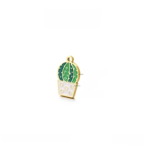 Macro detail of 14x9mm stainless steel cactus pendant with green enamel finish
