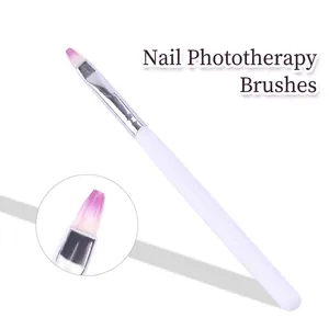 Nail Art Phototherapy Brush White Handle Gradient Purple Flat Head UV Gel Painting Pen Professional Manicure DIY Tool