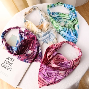 Bohemian marble print chiffon triangle headscarf with elastic band for women fashion