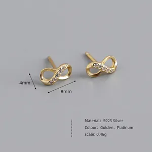 Minimalist S925 sterling silver infinity stud earrings with delicate pavé diamonds