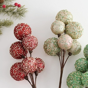 Glittering Christmas berry picks in red, green and champagne for festive home decor