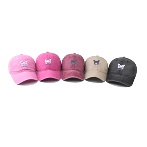 Casquettes de baseball en coton lavé avec broderie papillon en cinq couleurs vintage