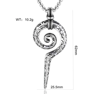 Detail of Viking rune snake staff pendant with precise dimensions 62mm by 25.5mm
