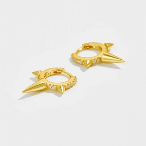 Punk style S925 sterling silver gold plated hoop earrings with spikes and zircons
