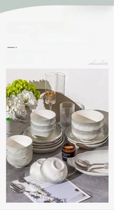 Macro view of Nordic cream gradient ceramic dinnerware set with matte glazed finish