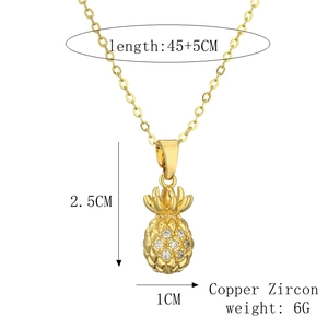 Detailed size specifications for the gold-plated copper pineapple pendant necklace
