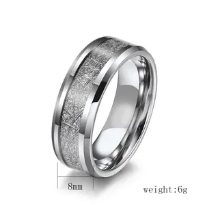 8mm silver titanium steel ring with frosted rime texture and polished edges for men