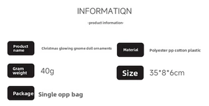 Detail specifications of LED Christmas gnome showing 35x8x6cm size and 40g weight details