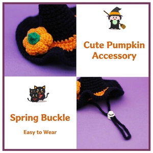 Gestrickter Haustier-Hexenhut für Halloween mit Kürbis-Deko und verstellbarer Schnalle