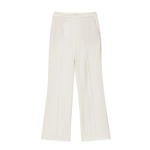 Elegante cremeweiße Hose mit hoher Taille, weitem Bein und scharfer Bügelfalte vorne