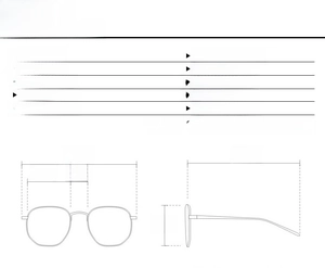 Detailed size chart for frameless star-shaped Y2K aviator sunglasses with 145mm width