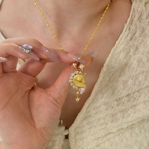 Unicorn Pendant Necklace Copper 18K Gold Plated Zircon Pink White Stones Star Clavicle Chain Jewelry For Women