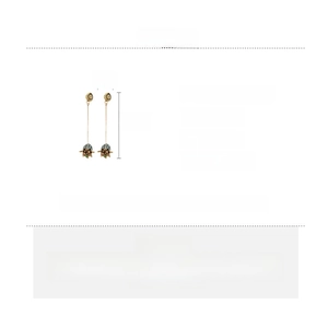 Detail view of vintage alloy floral tassel earrings with dimensions and specifications