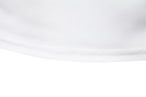 Close-up of high-quality stitching and breathable mesh fabric on white polo shirt