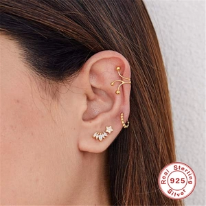 Détail d'un ensemble d'oreilles en argent 925 doré avec étoile et fleur en zircone
