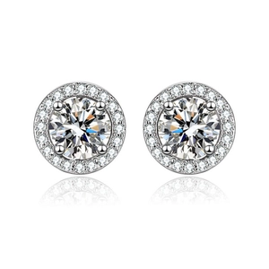 Elegant S925 sterling silver halo stud earrings with round moissanite and cubic zirconia