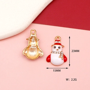 Detailed view showing the front and back of a 23mm snowman charm with rhinestones