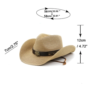 Tabella taglie dettagliata per cappello di paglia western con misure in cm e pollici
