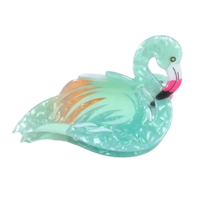 Cute flamingo acrylic hair claw clip with mint green marble texture and orange accents