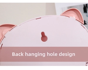 Detail of the pink cartoon mirror back featuring a gourd-shaped wall hanging hole design